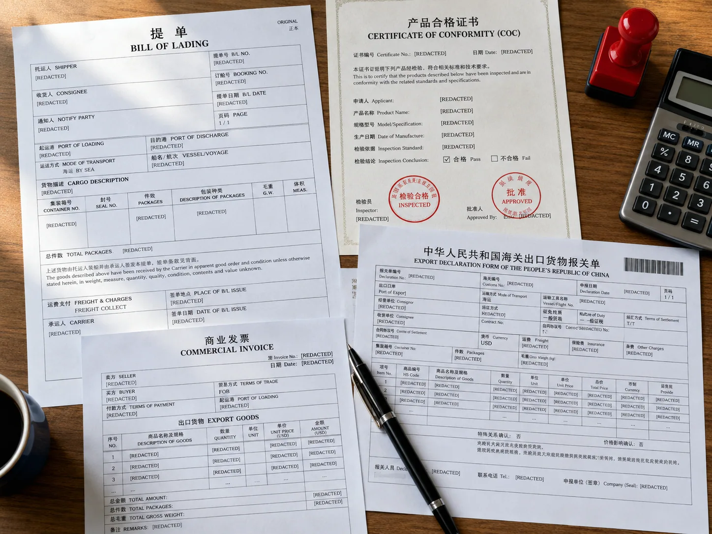 Vehicle export documents — Bill of Lading, COC, Form E