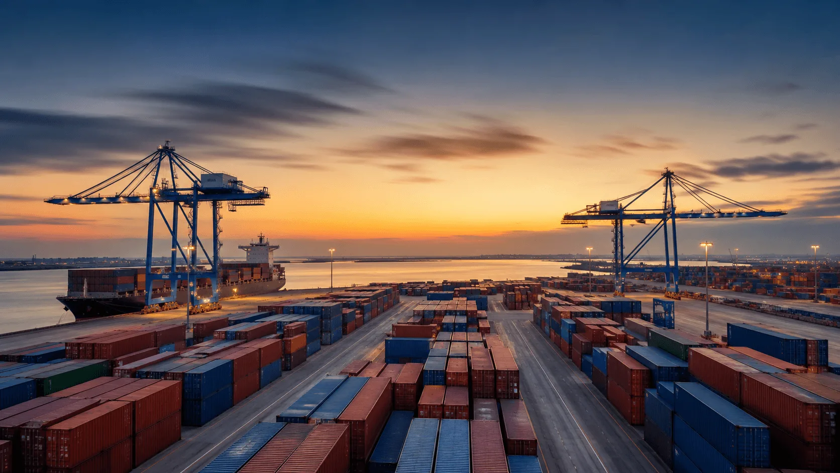 Port at sunset