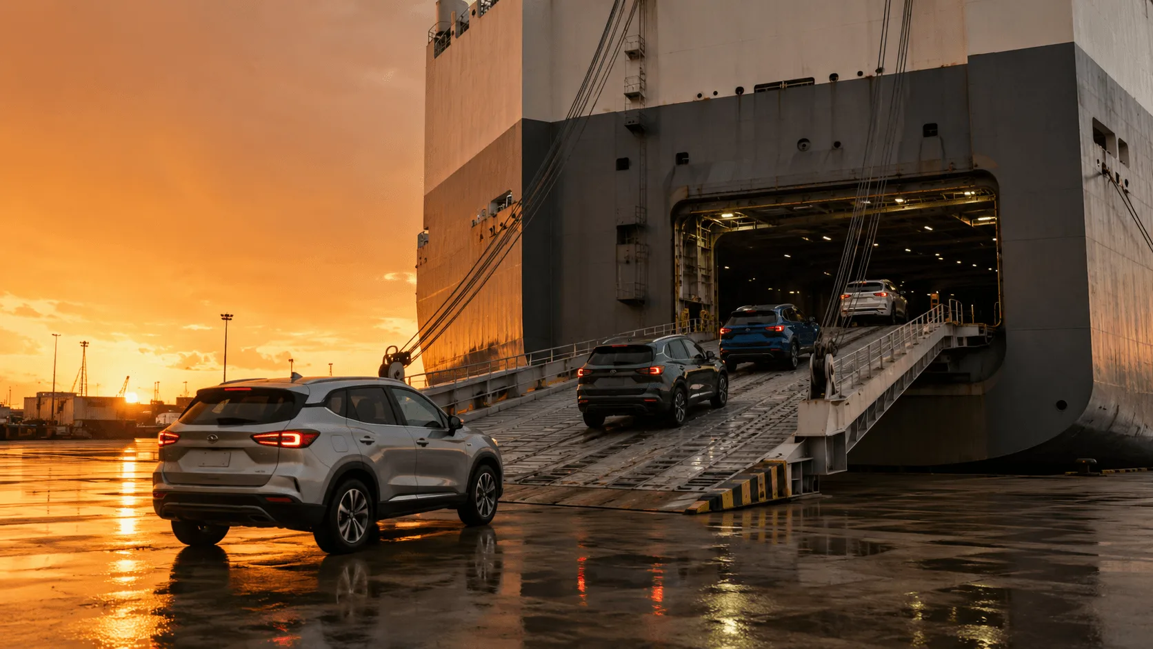 RoRo loading at golden hour